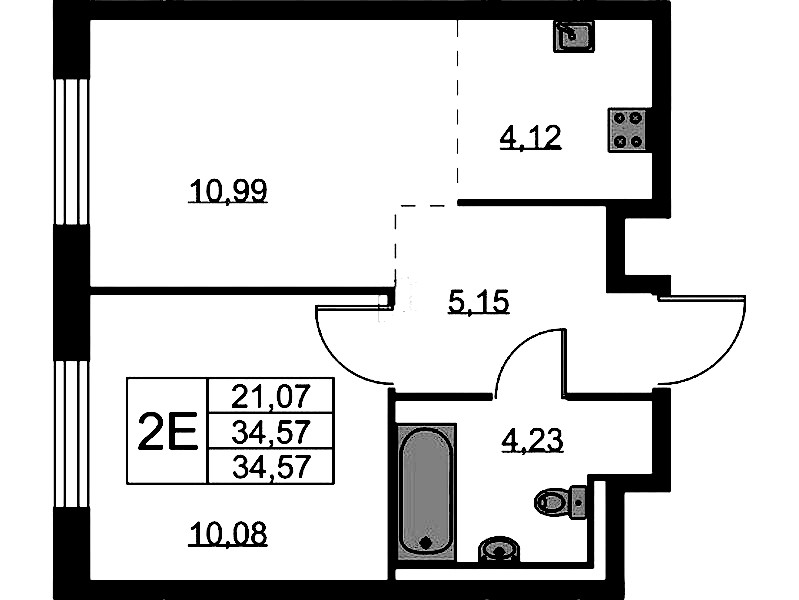 1-комнатная квартира 34.57 м², 2/9 эт., ЖК «Квартал Лаголово»